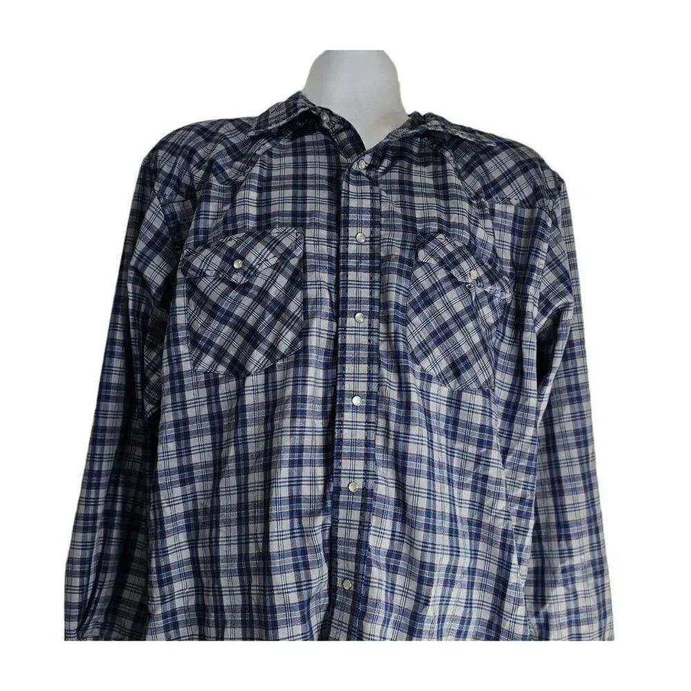 Cowboy Legend Shirt Mens Size XL Blue Plaid Western Pearl Snaps Single Yoke